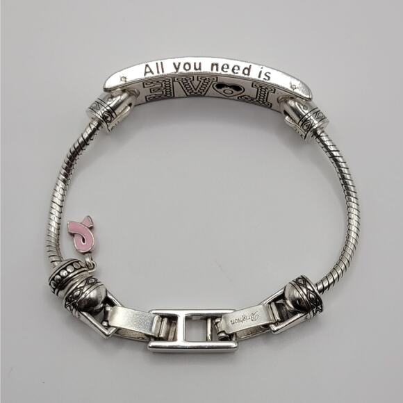 BRIGHTON Breast Cancer Awareness Love ID Bracelet Sterling Silver--9 in-VINTAGE! - Picture 8 of 9